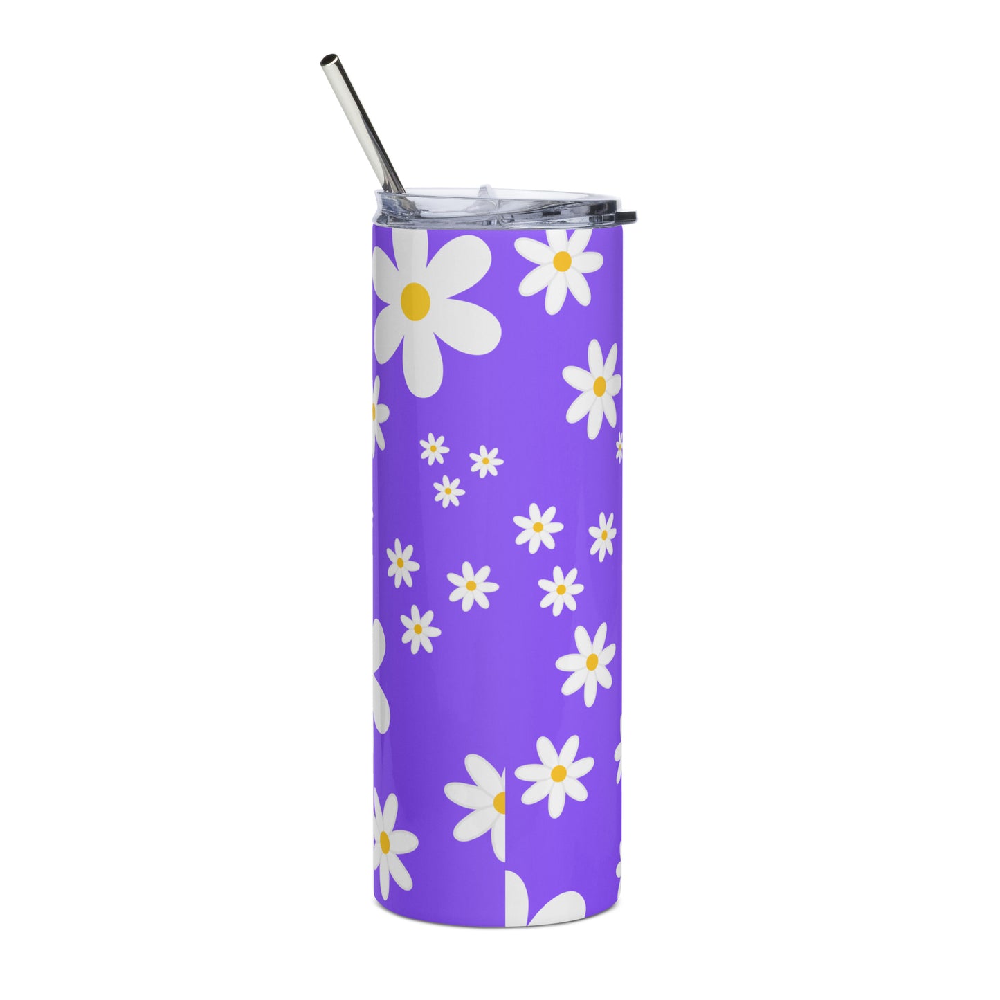 Purple Paradise with Daisies Tumbler (600ml, Stainless Steel, Lid & Straw)
