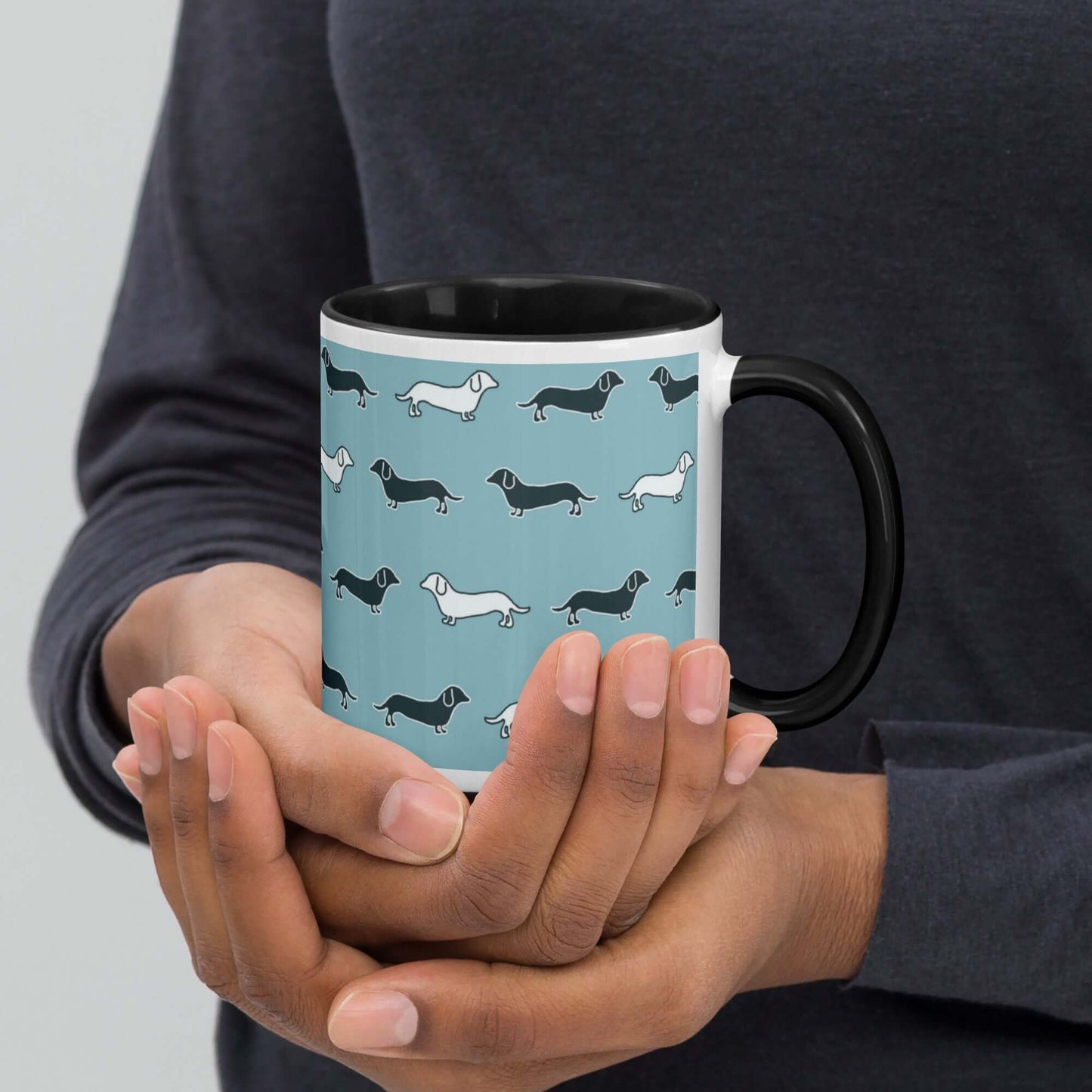 Ceramic Mug - Dachshund Dog Pattern with different colouring inside and matching handle