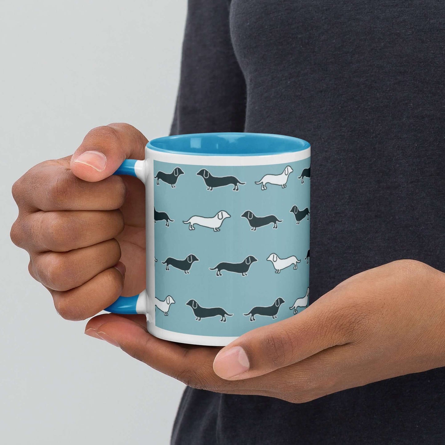 Ceramic Mug - Dachshund Dog Pattern with different colouring inside and matching handle
