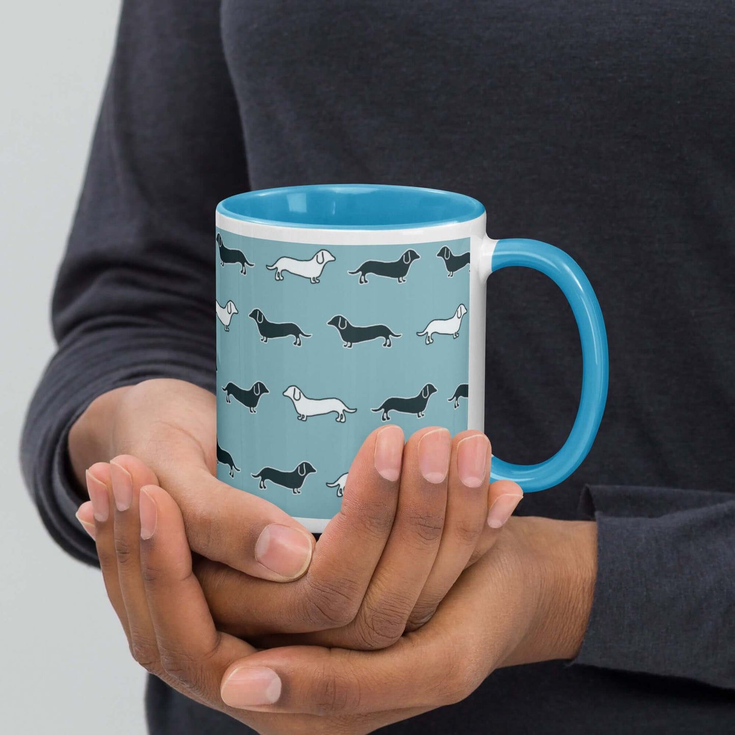 Ceramic Mug - Dachshund Dog Pattern with different colouring inside and matching handle