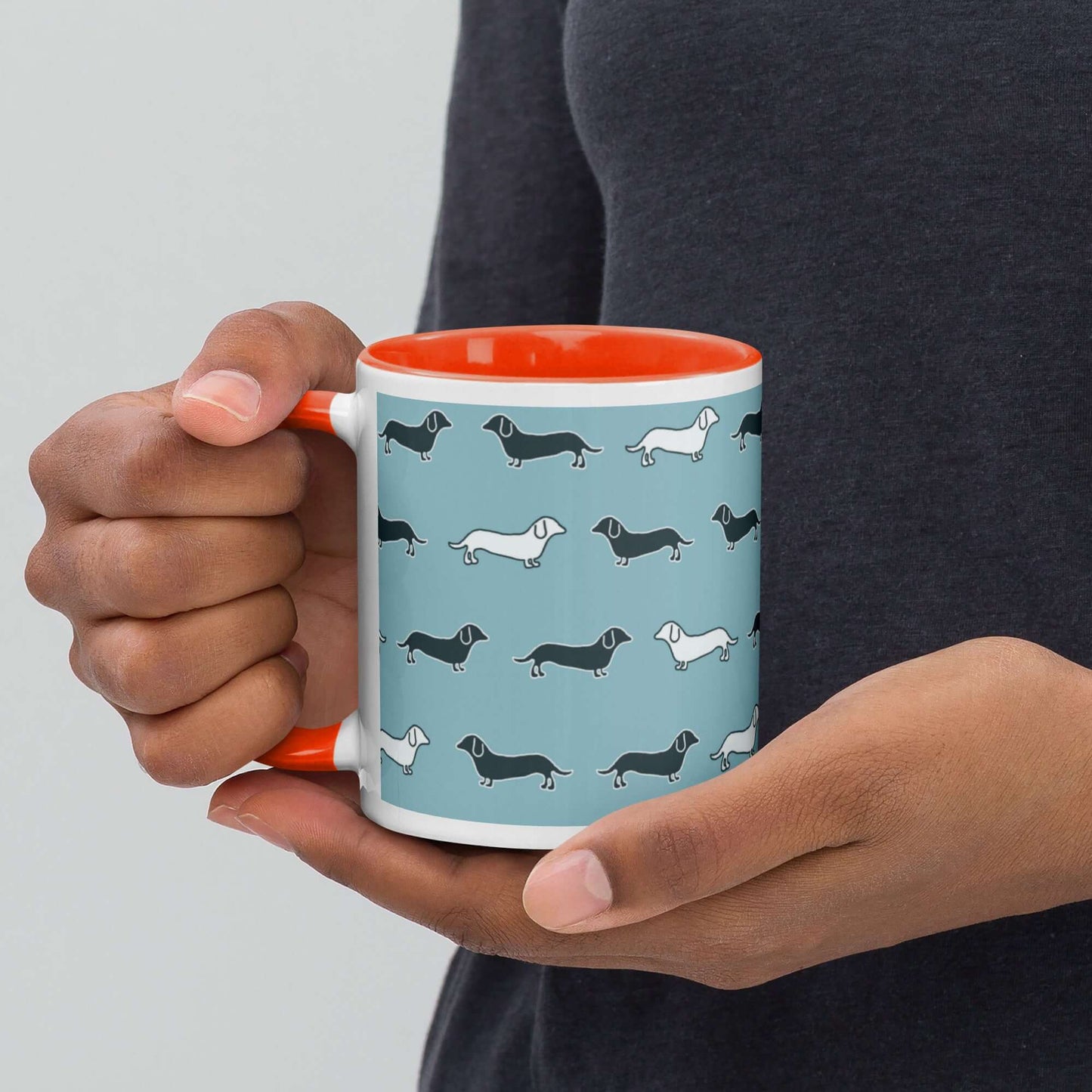 Ceramic Mug - Dachshund Dog Pattern with different colouring inside and matching handle
