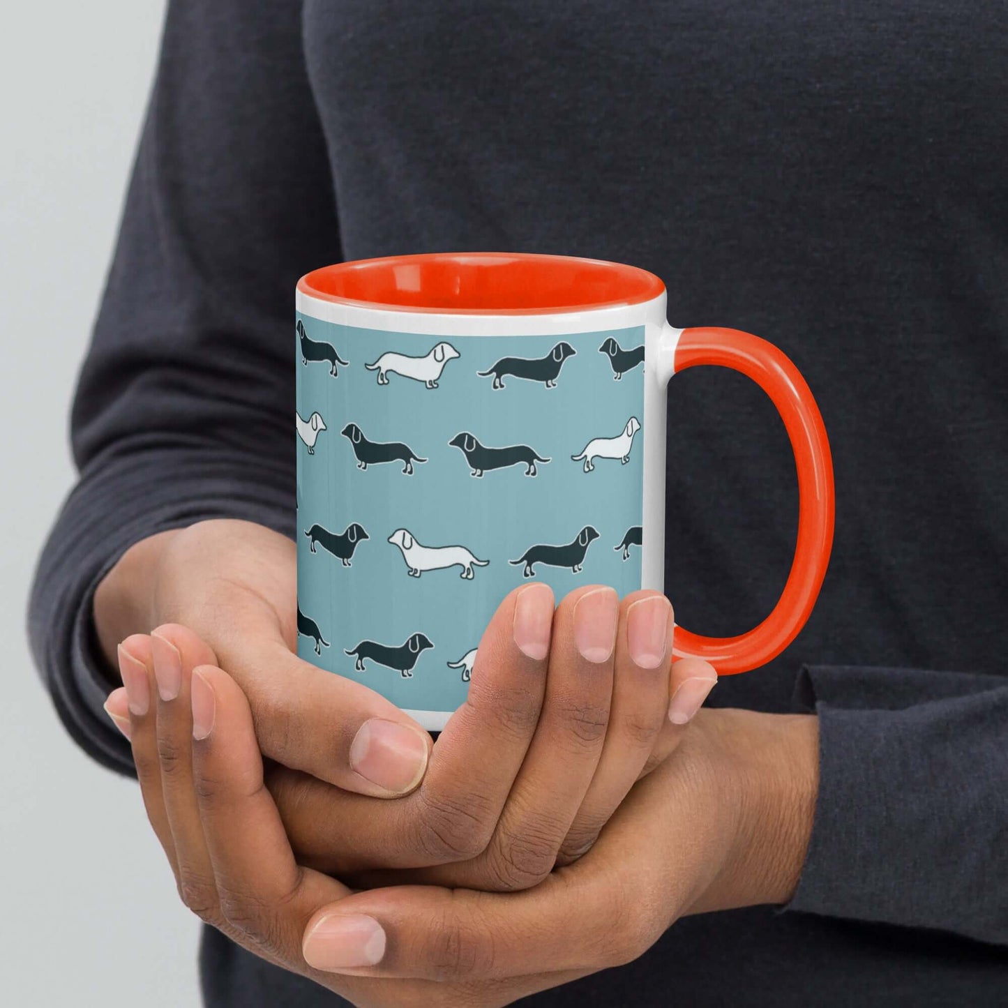 Ceramic Mug - Dachshund Dog Pattern with different colouring inside and matching handle