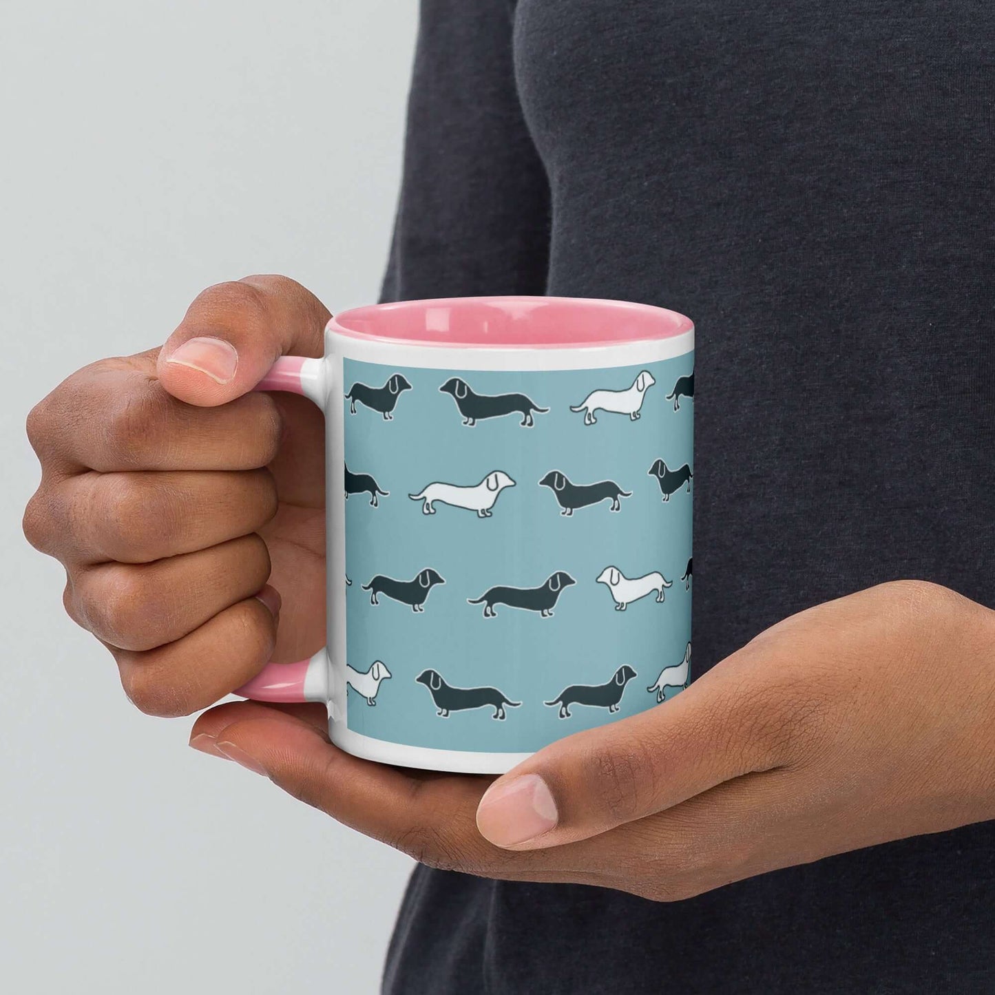 Ceramic Mug - Dachshund Dog Pattern with different colouring inside and matching handle