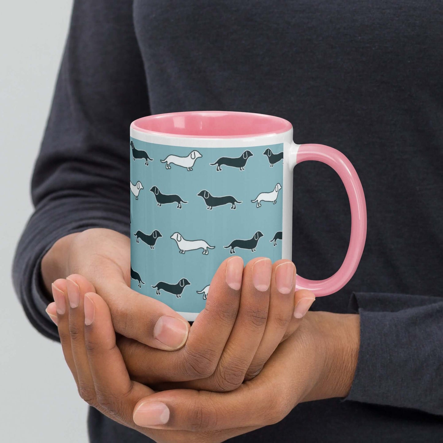 Ceramic Mug - Dachshund Dog Pattern with different colouring inside and matching handle