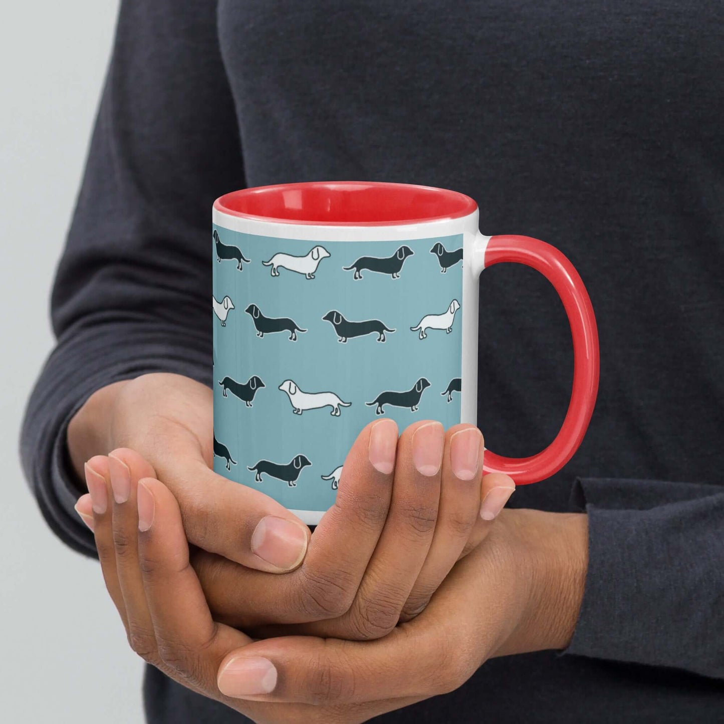 Ceramic Mug - Dachshund Dog Pattern with different colouring inside and matching handle