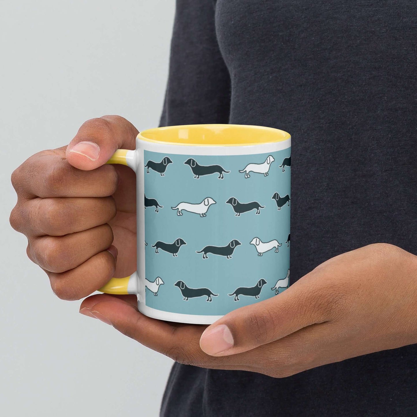 Ceramic Mug - Dachshund Dog Pattern with different colouring inside and matching handle