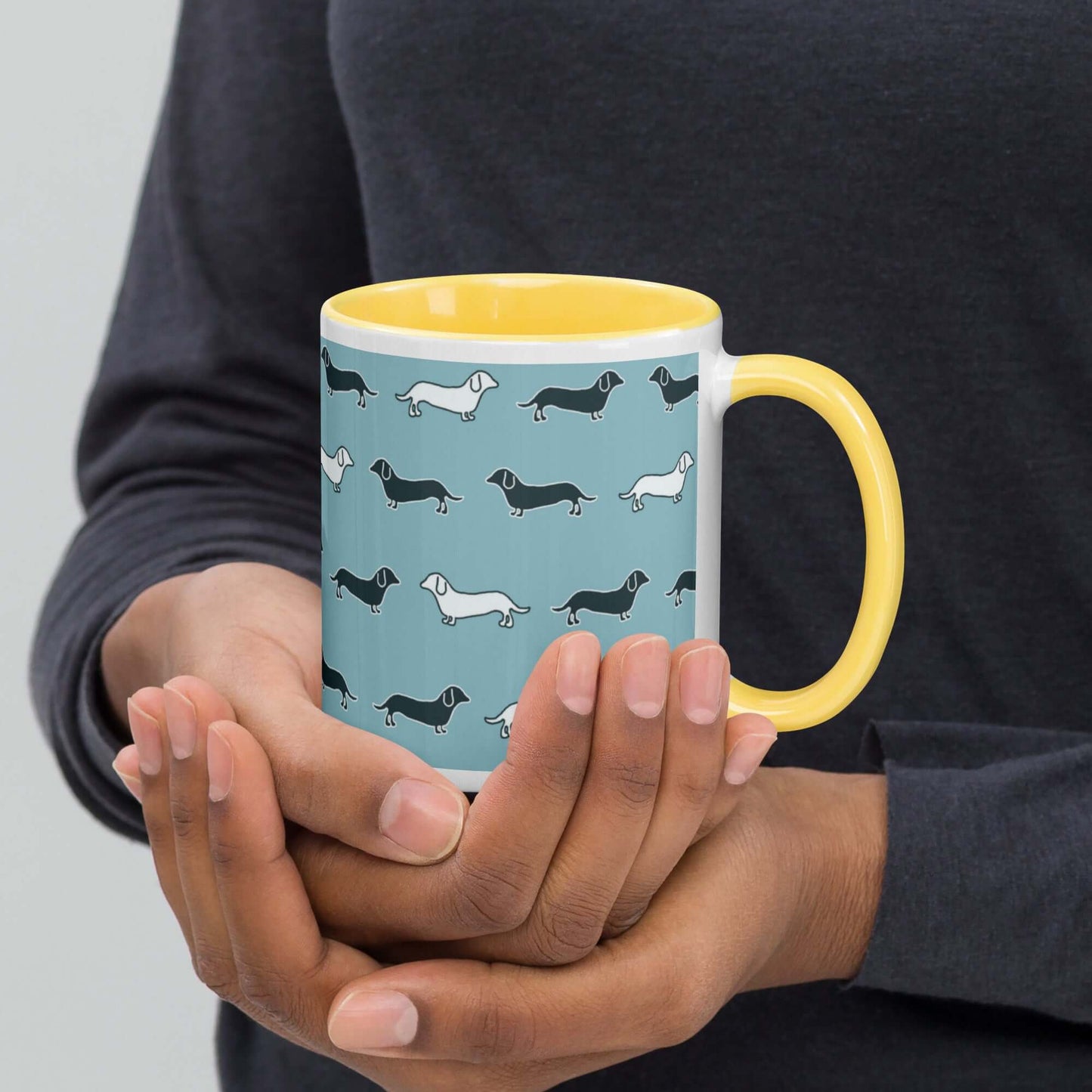 Ceramic Mug - Dachshund Dog Pattern with different colouring inside and matching handle