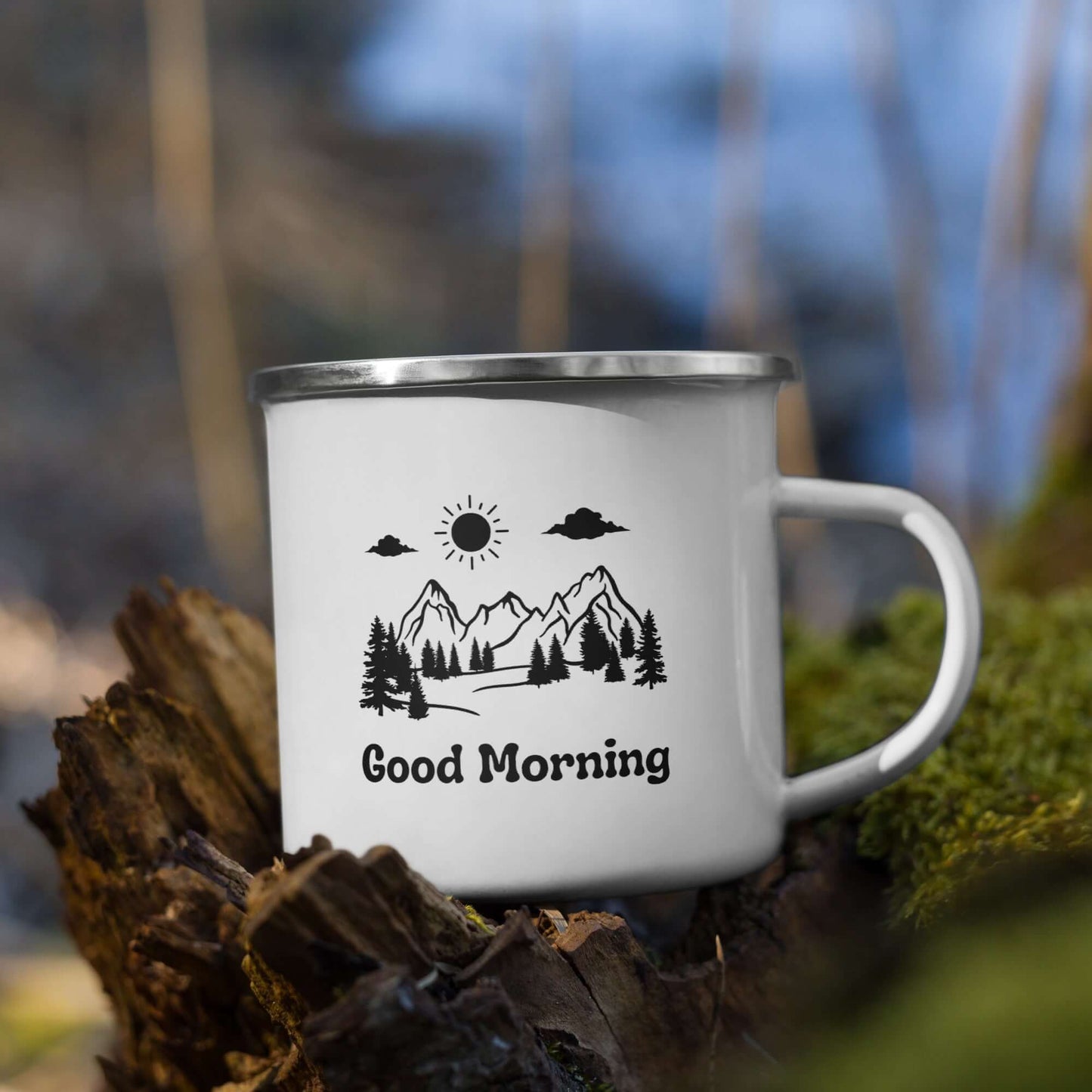 Enamel Mug - Good Morning - Image of Mountain