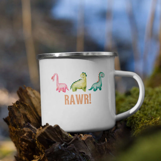 Unleash Your Inner Dino with the Dino-Rawr Enamel Mug!