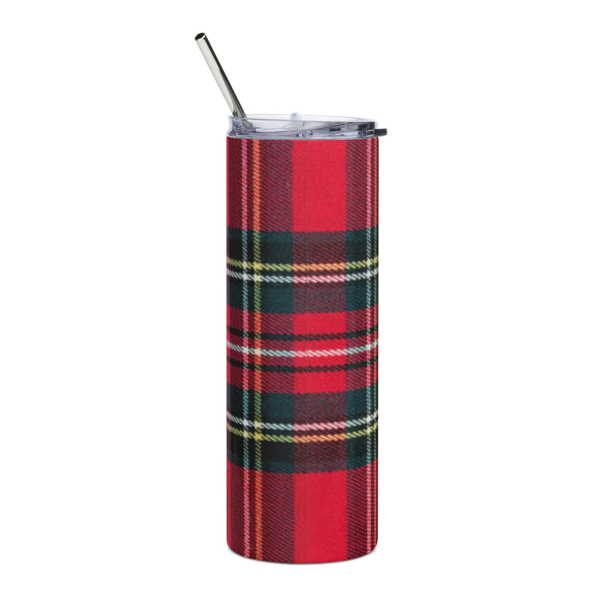 500ml Stainless Steel Tumbler - Red Plaid tartan Pattern