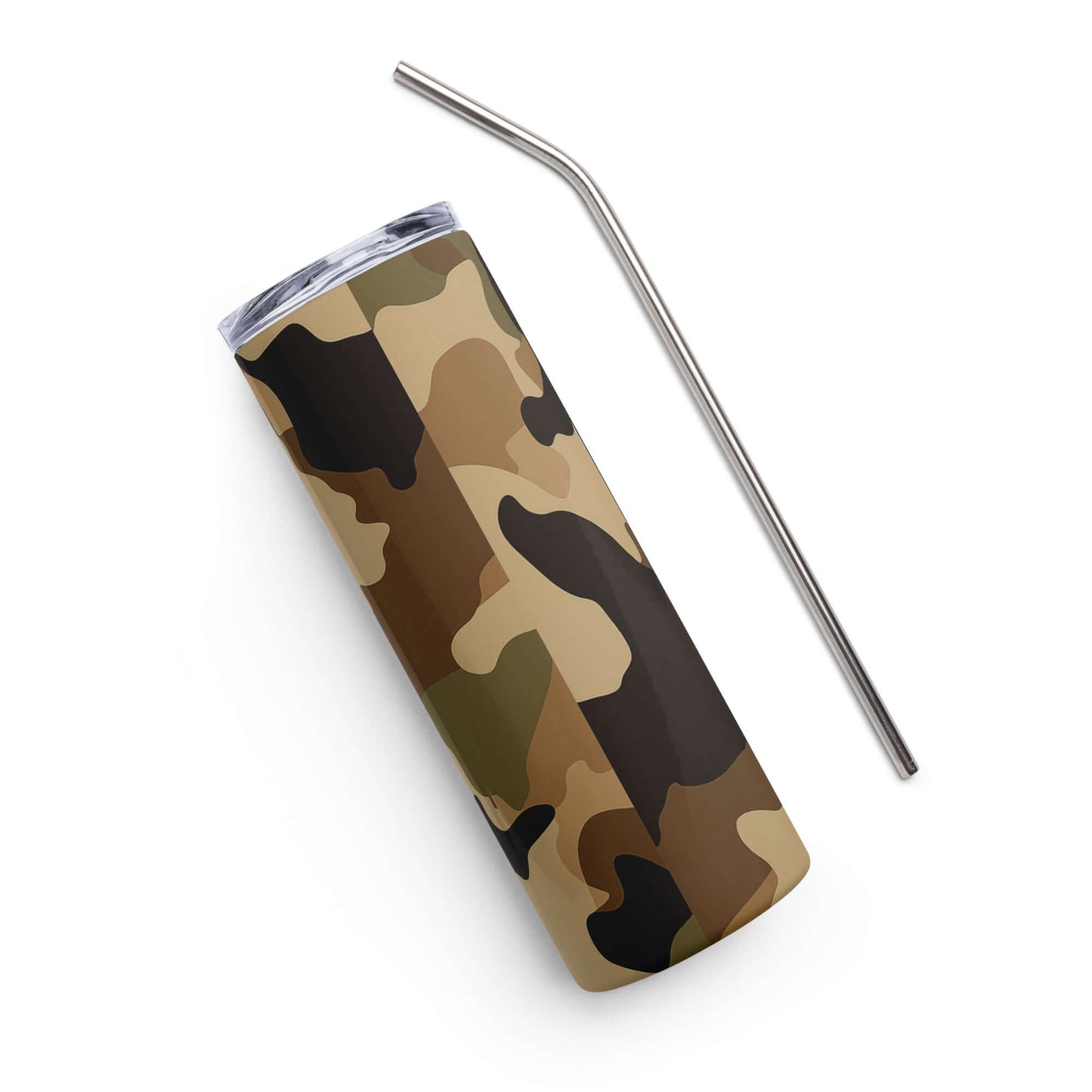 Stainless Steel Tumbler with straw - Green Camouflage pattern