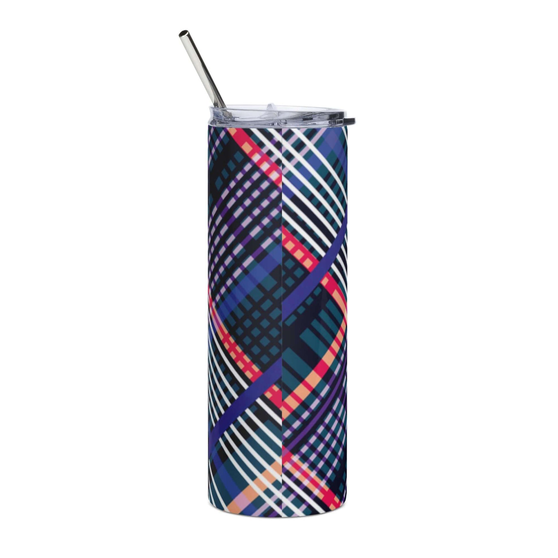 Stainless Steel Tumbler with Lid and Straw - Tartan Plaid Pattern