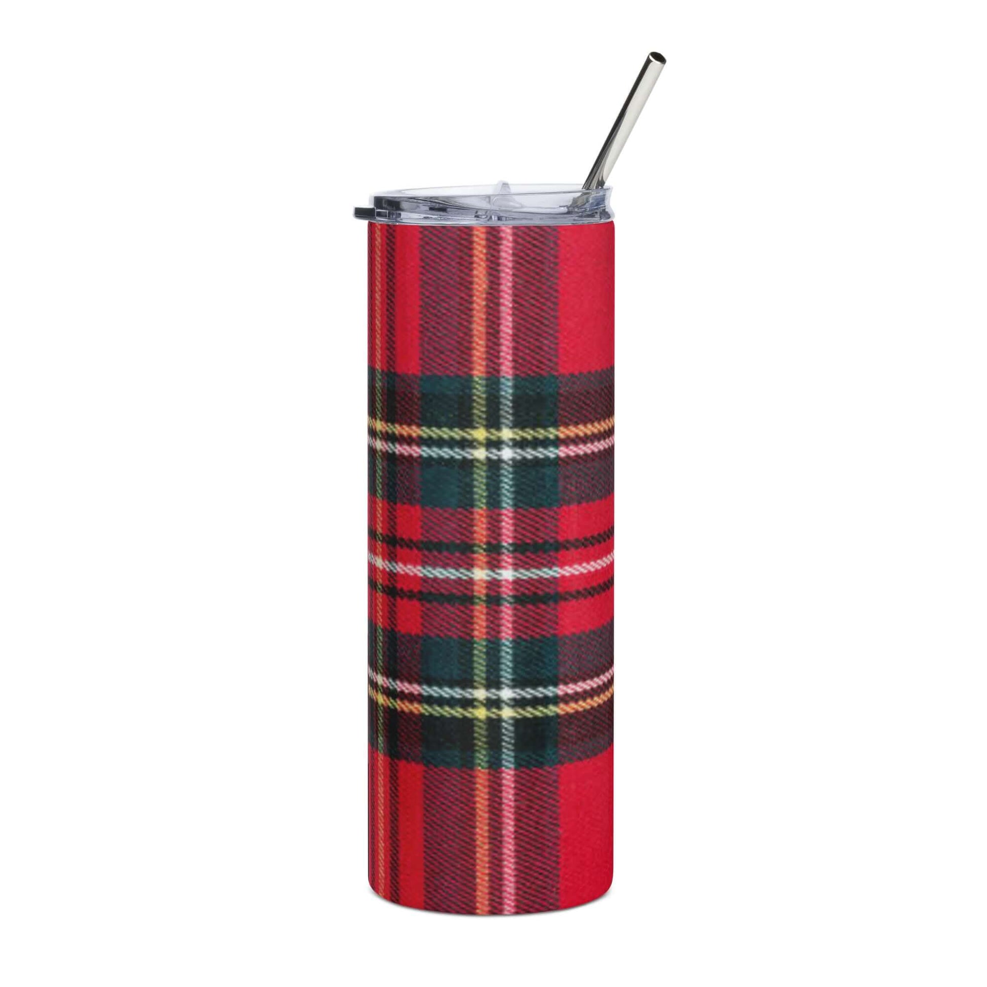 500ml Stainless Steel Tumbler - Red Plaid tartan Pattern