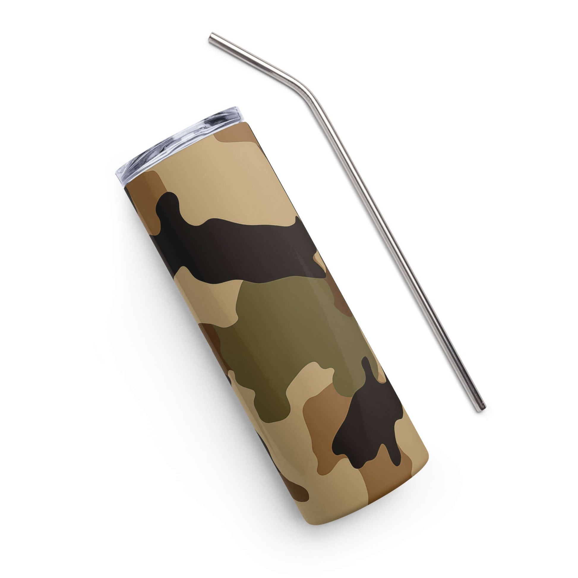 Stainless Steel Tumbler with straw - Green Camouflage pattern