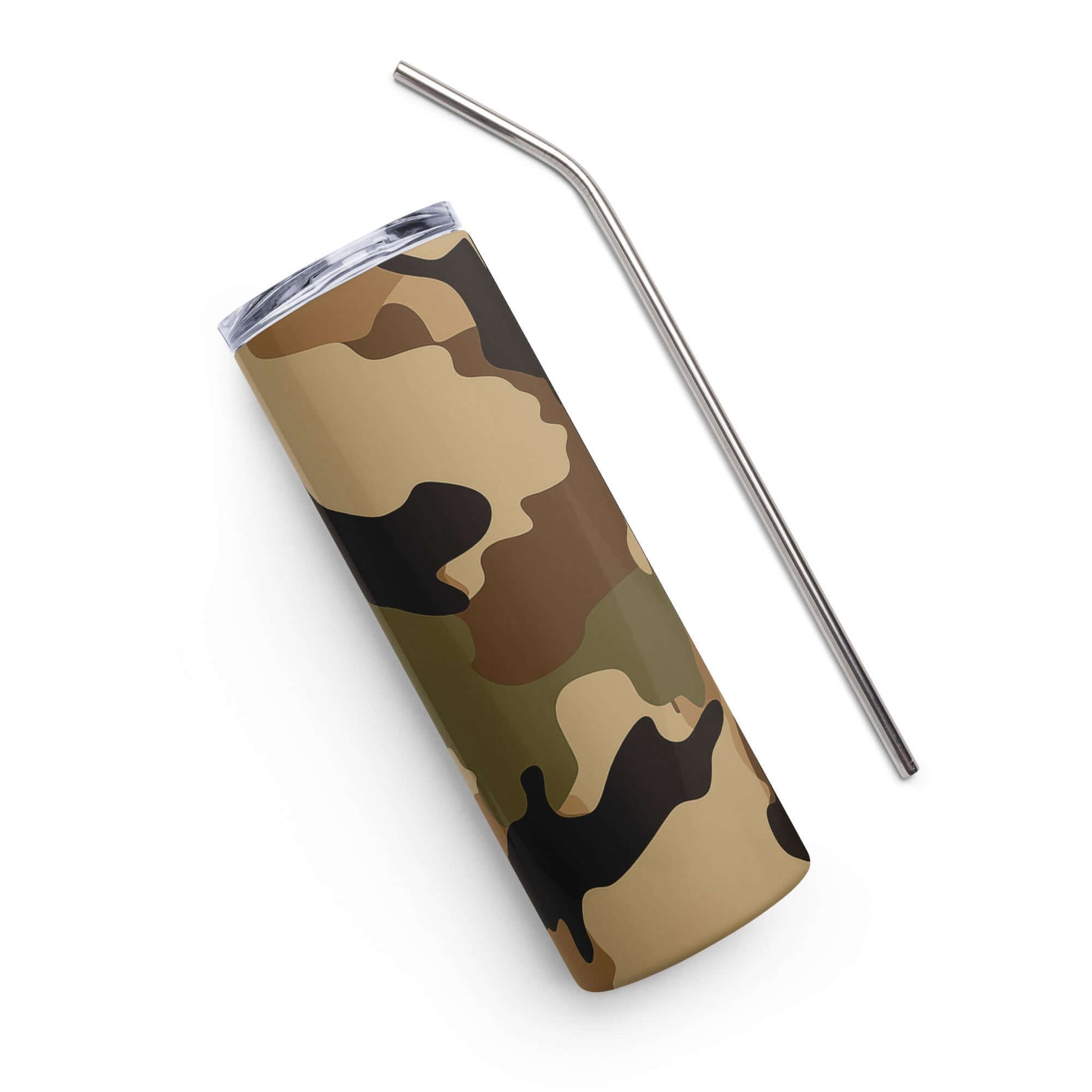 Stainless Steel Tumbler with straw - Green Camouflage pattern