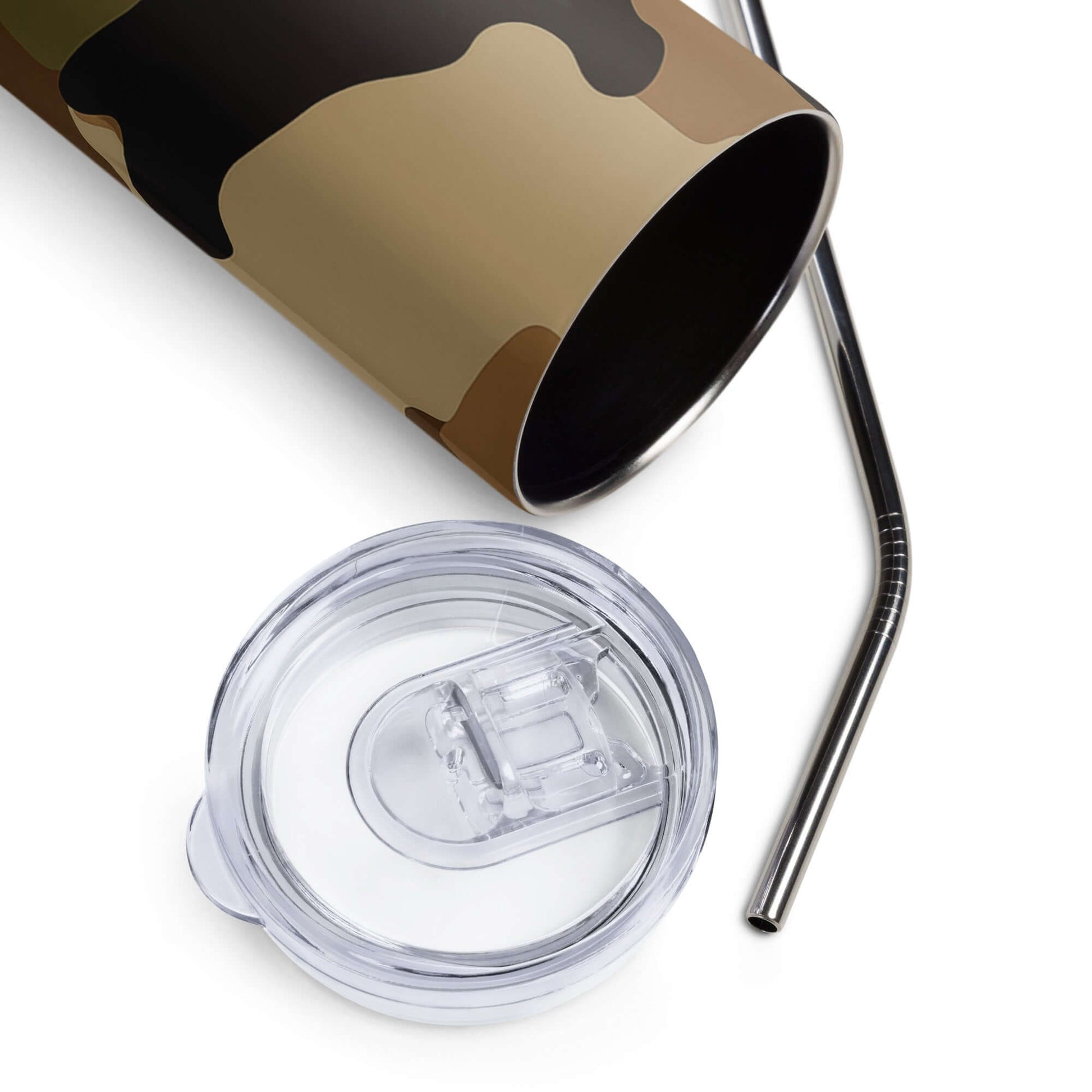 Stainless Steel Tumbler with straw - Green Camouflage pattern