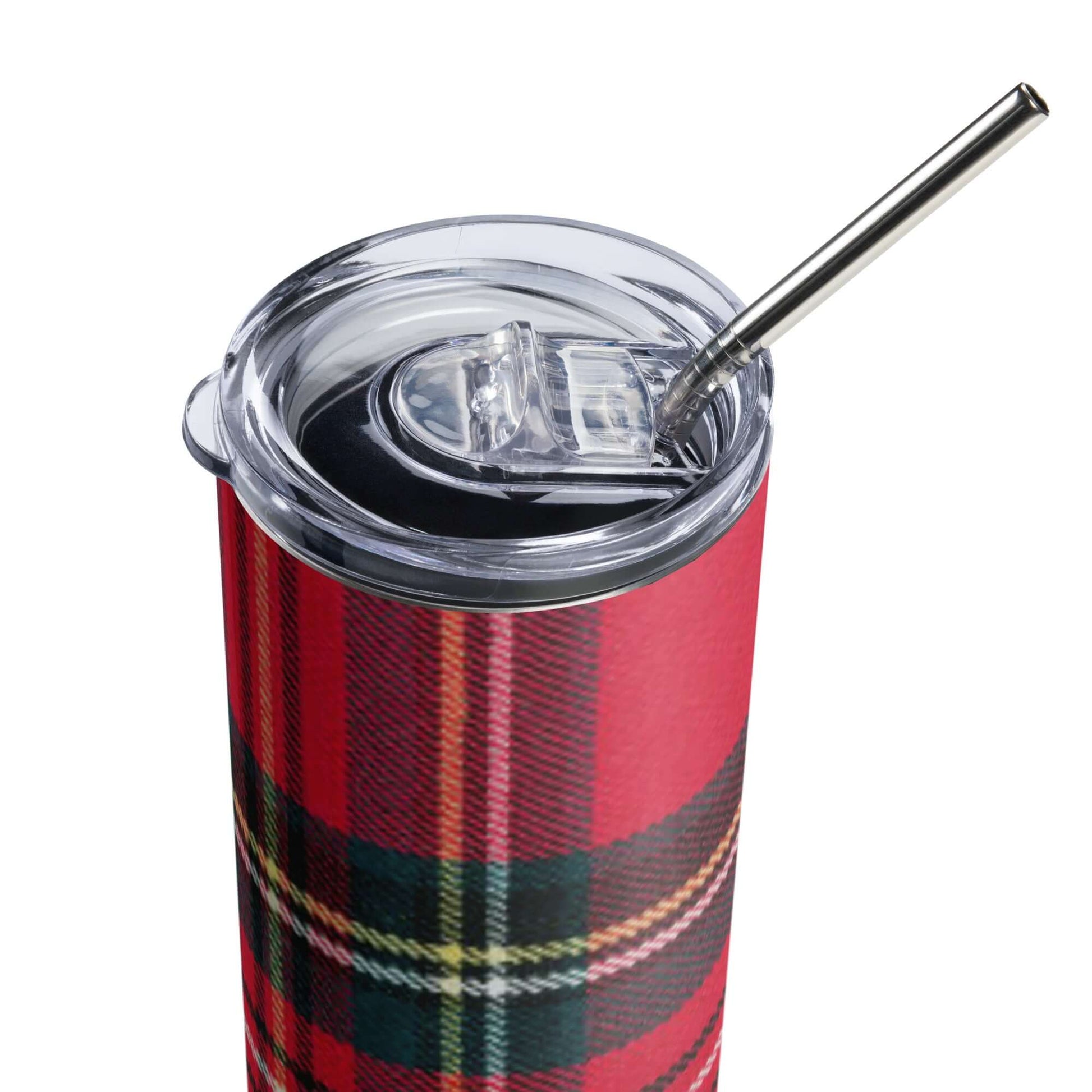 500ml Stainless Steel Tumbler - Red Plaid tartan Pattern