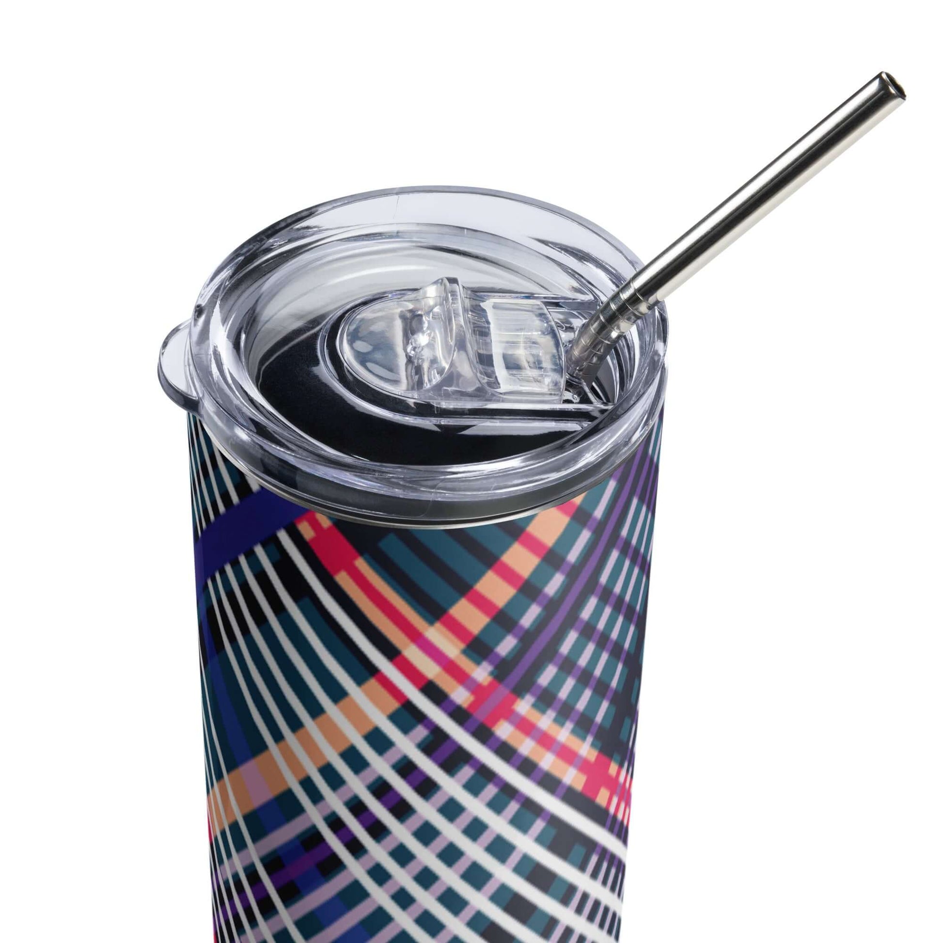 Stainless Steel Tumbler with Lid and Straw - Tartan Plaid Pattern