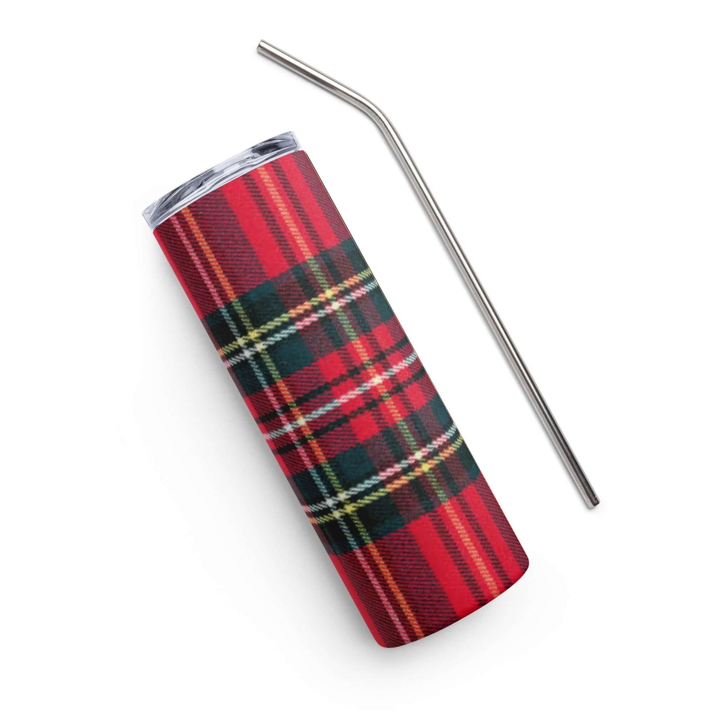 500ml Stainless Steel Tumbler - Red Plaid tartan Pattern