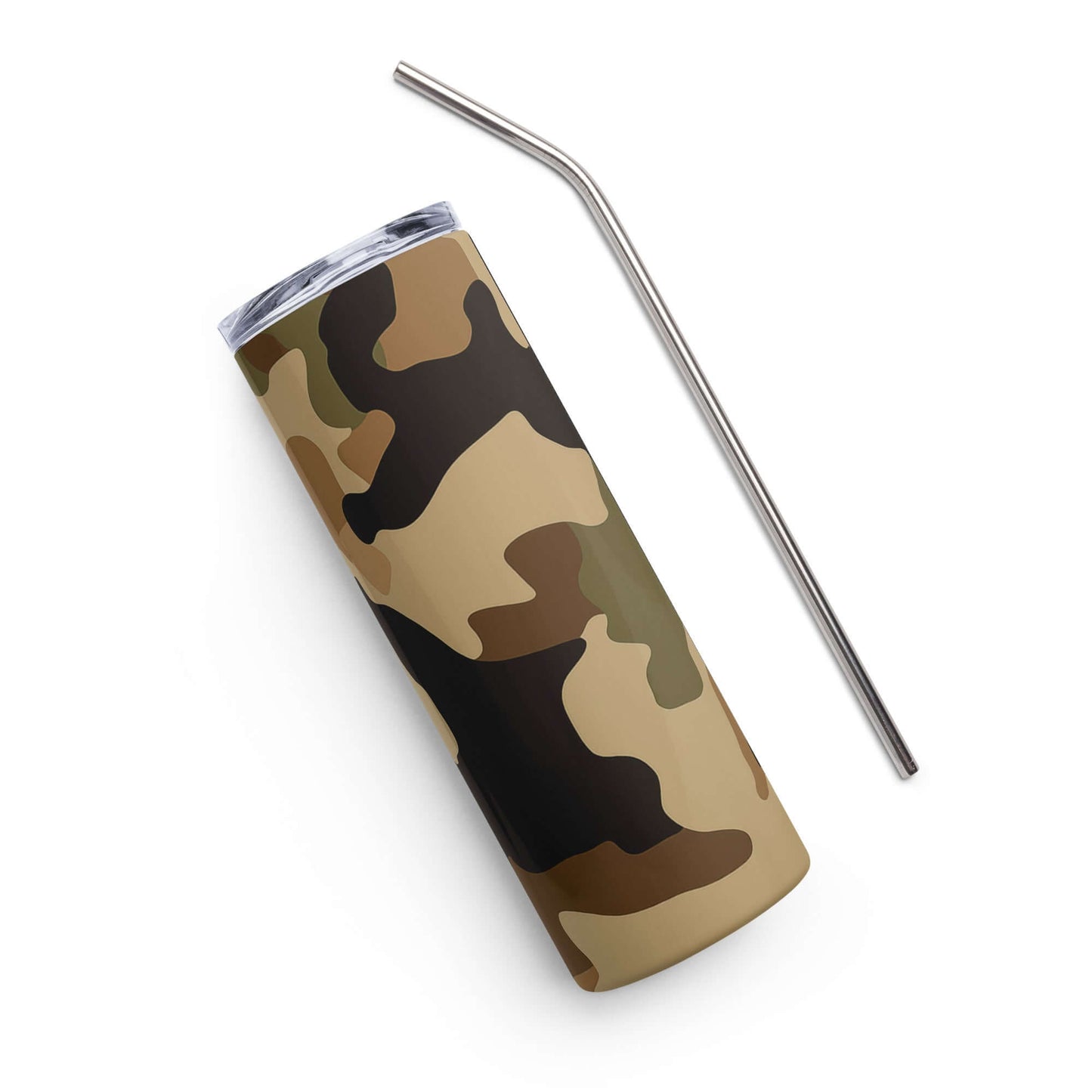 Stainless Steel Tumbler with straw - Green Camouflage pattern