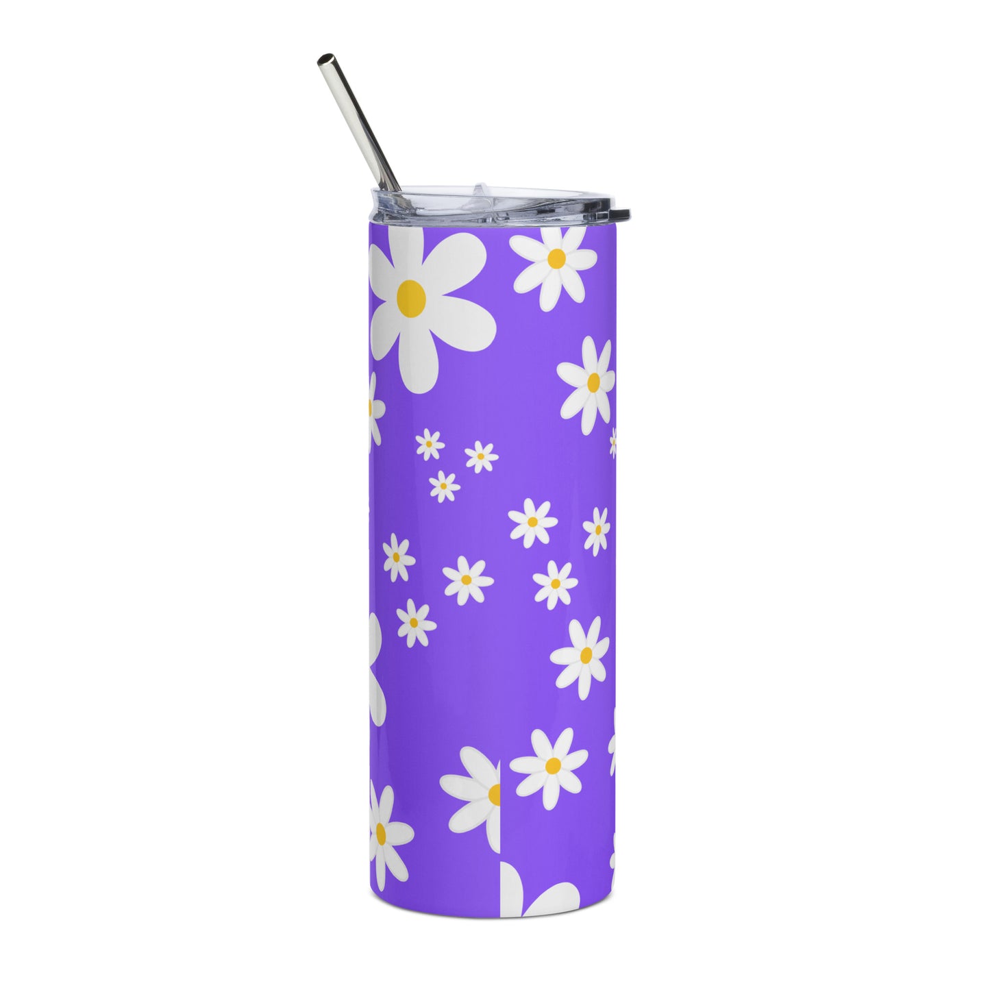 Purple Paradise with Daisies Tumbler (600ml, Stainless Steel, Lid & Straw)