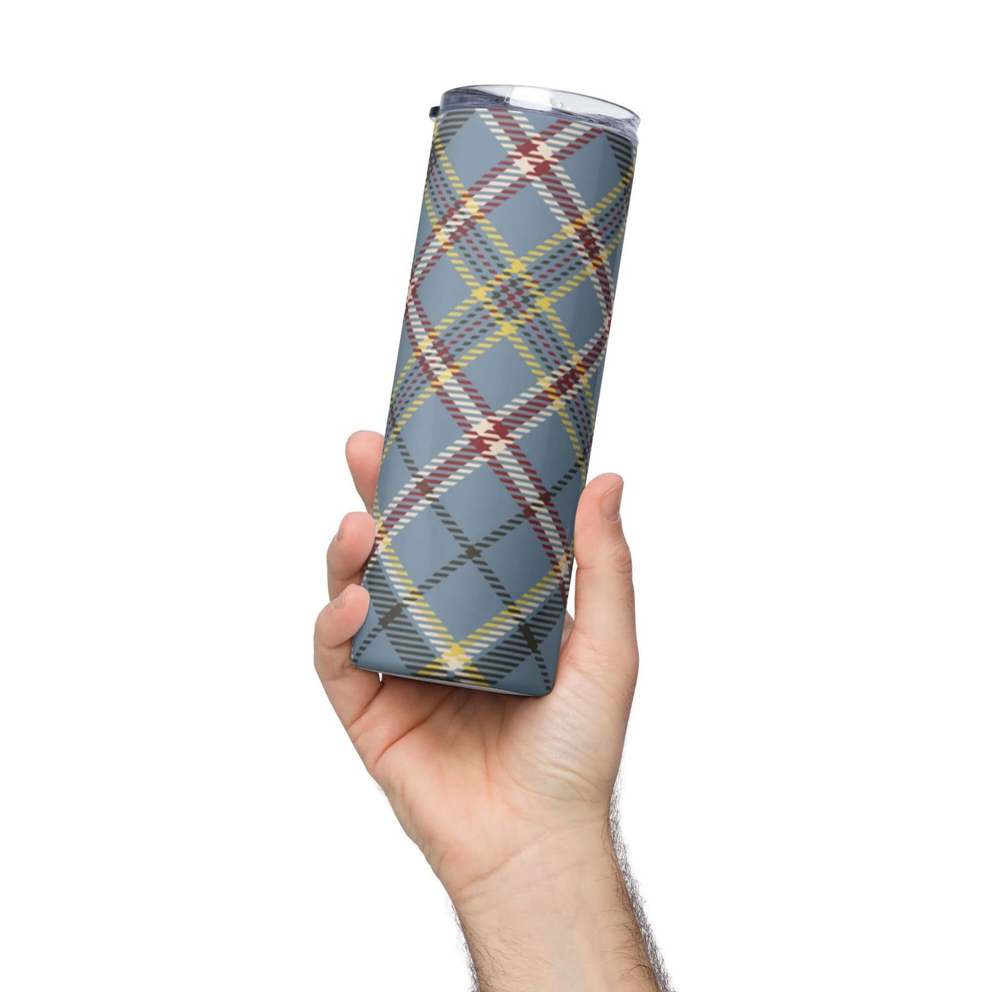 Stainless Steel Tumbler with lid and Straw - Blue Tartan Plaid Pattern