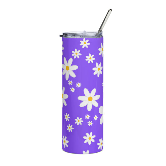 Purple Paradise with Daisies Tumbler (600ml, Stainless Steel, Lid & Straw)