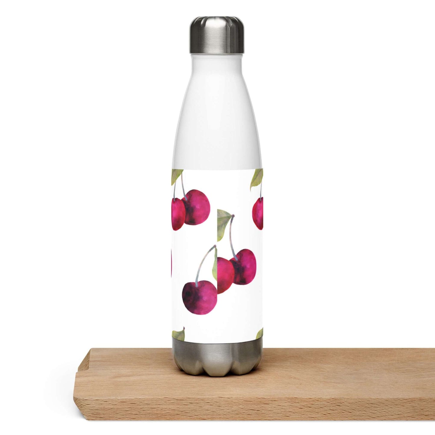 Stainless Steel Water Bottle - Cherry Pattern white background