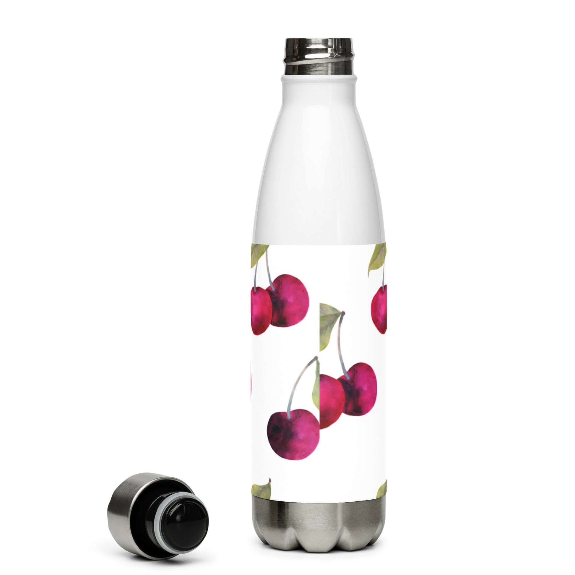 Stainless Steel Water Bottle - Cherry Pattern white background