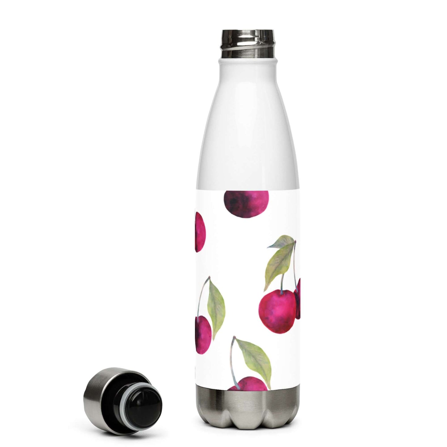 Stainless Steel Water Bottle - Cherry Pattern white background