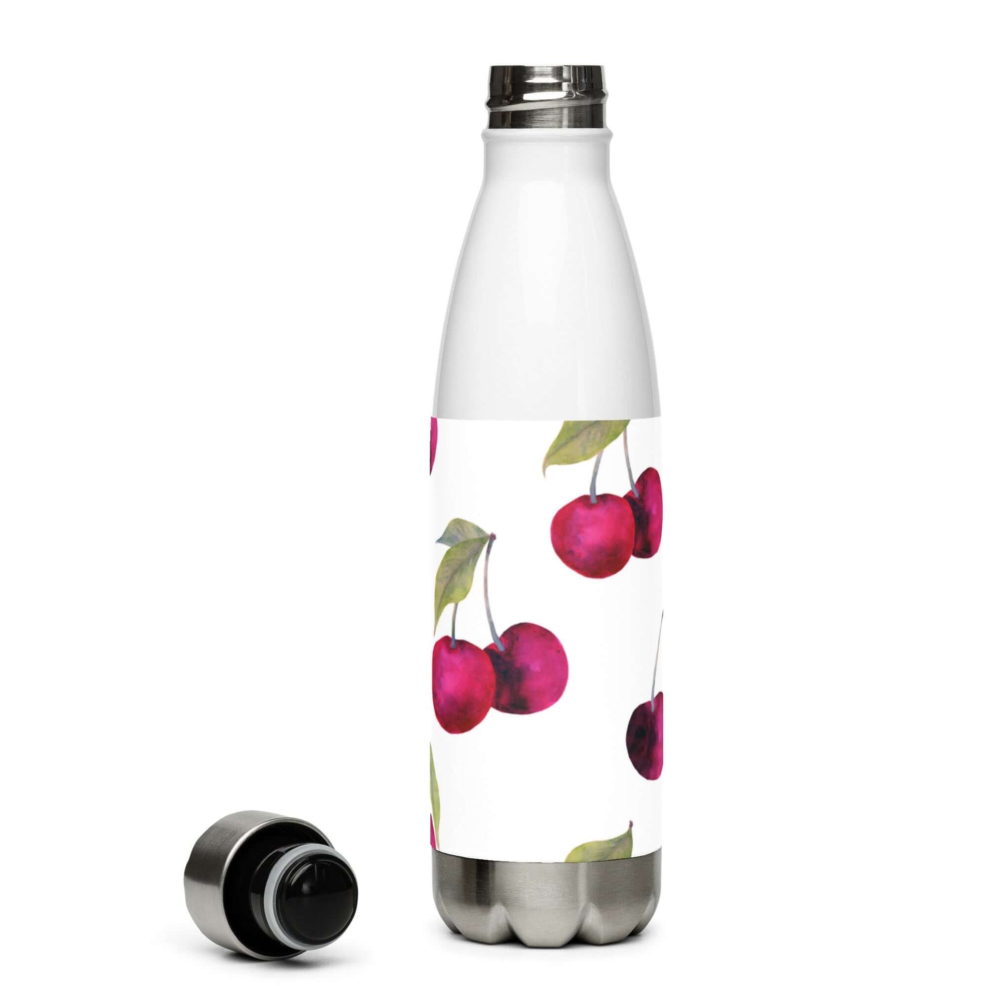 Stainless Steel Water Bottle - Cherry Pattern white background