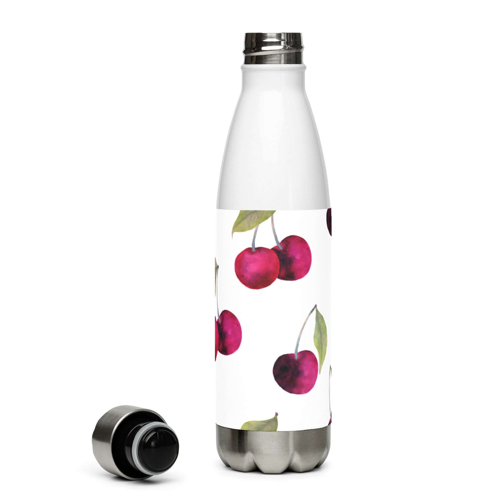 Stainless Steel Water Bottle - Cherry Pattern white background