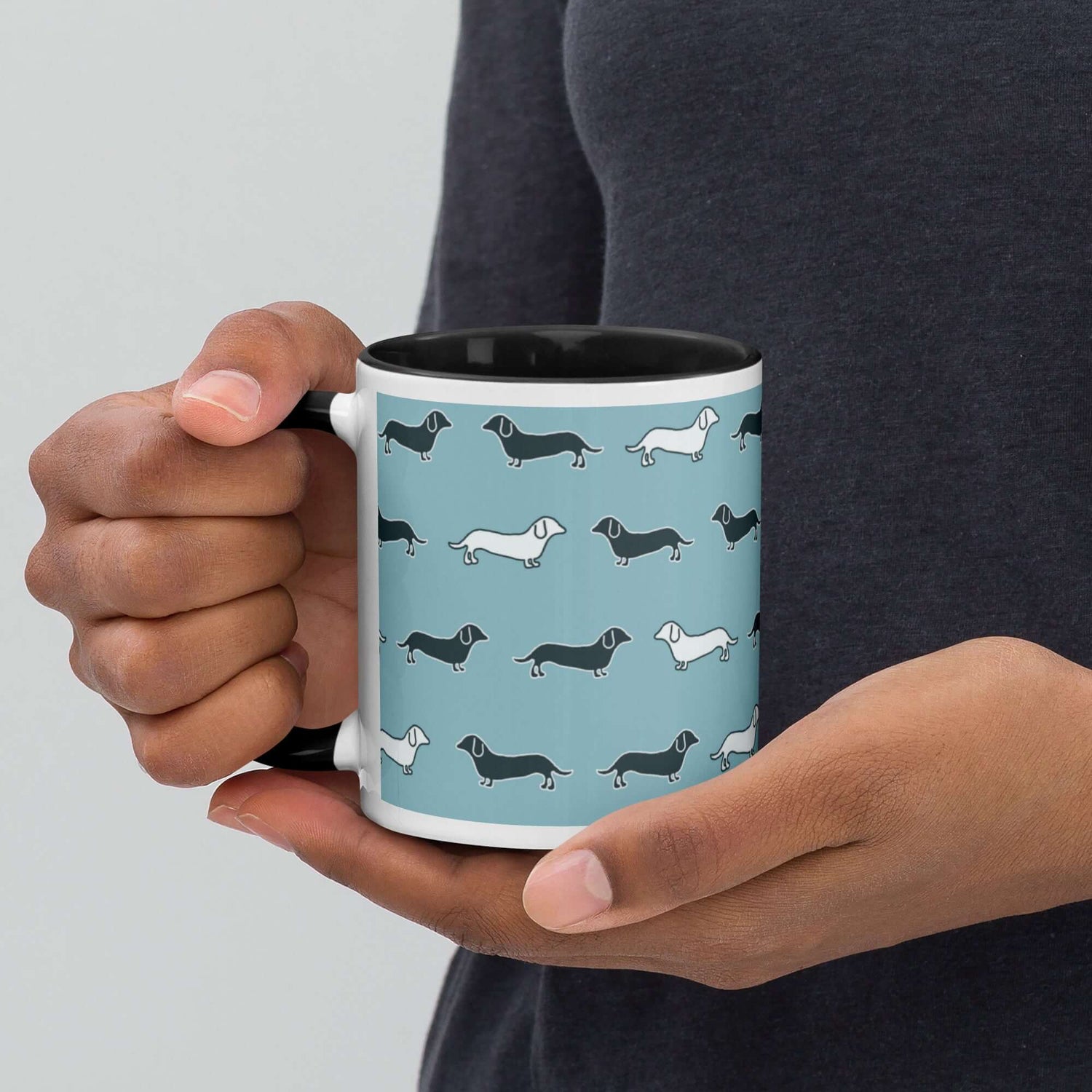 Ceramic Mug - Dachshund Dog Pattern with different colouring inside and matching handle