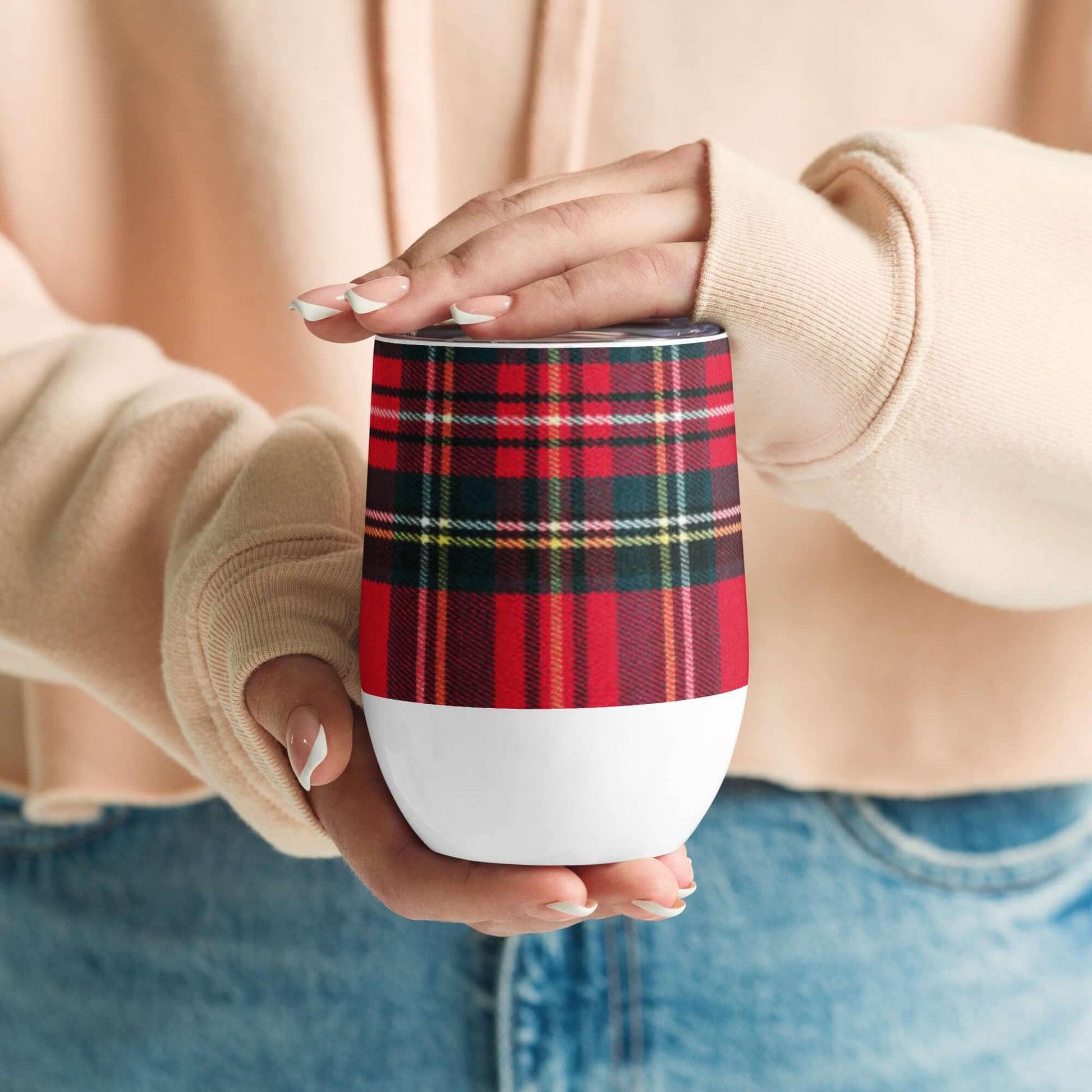 335ml Stainless Steel Tumbler - Red Tartan Plaid Pattern