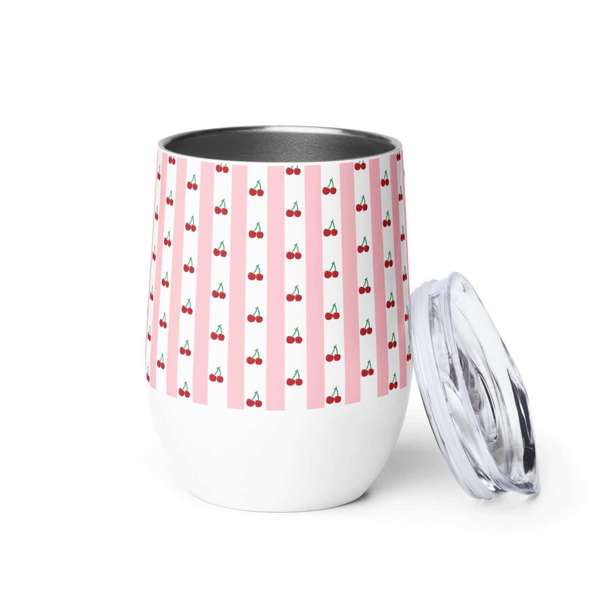 335ml Stainless Steel Tumbler with lid - Cherry Pattern