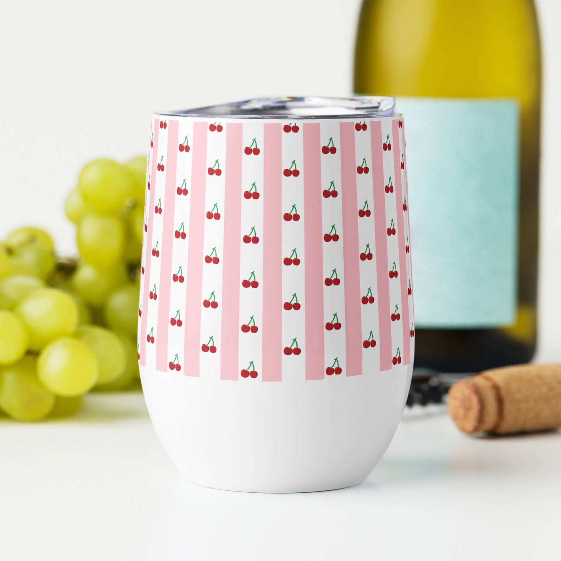 335ml Stainless Steel Tumbler with lid - Cherry Pattern